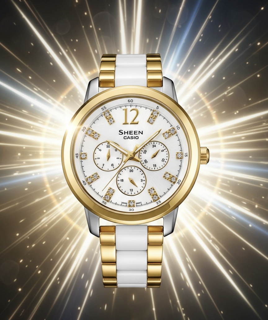 CASIO SHEEN COSMOGRAPH TWO TONE CERAMIC - DIAMOND BEZEL - ORIGINAL WATCH