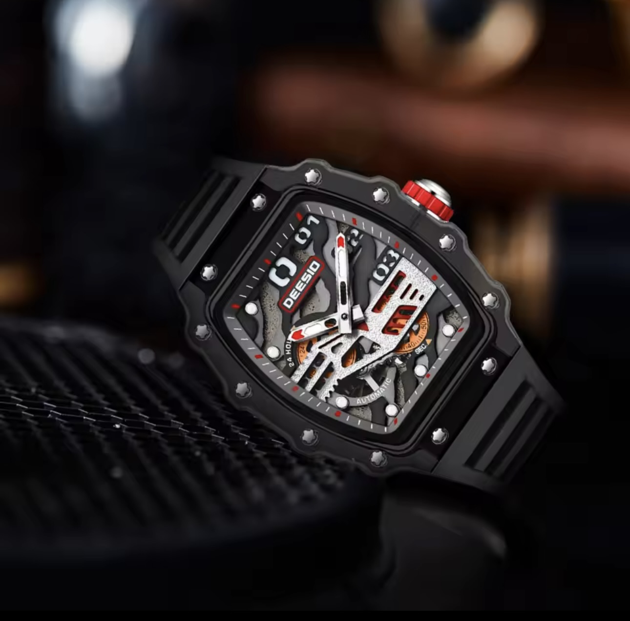 Deesio Wine Barrel Original Automatic Mechanical Skeleton Watch - Image 4