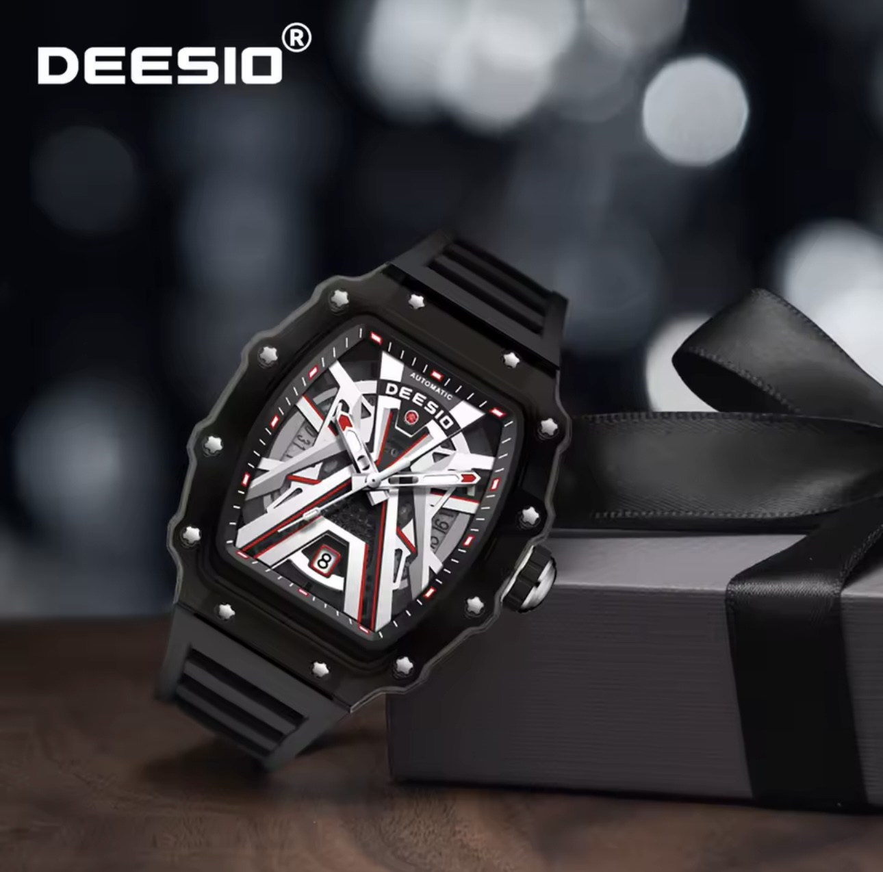 Deesio Men's Original Automatic Skeleton Watch,Mechanical Self-Wind Wristwatch Luminous Hands - Image 3