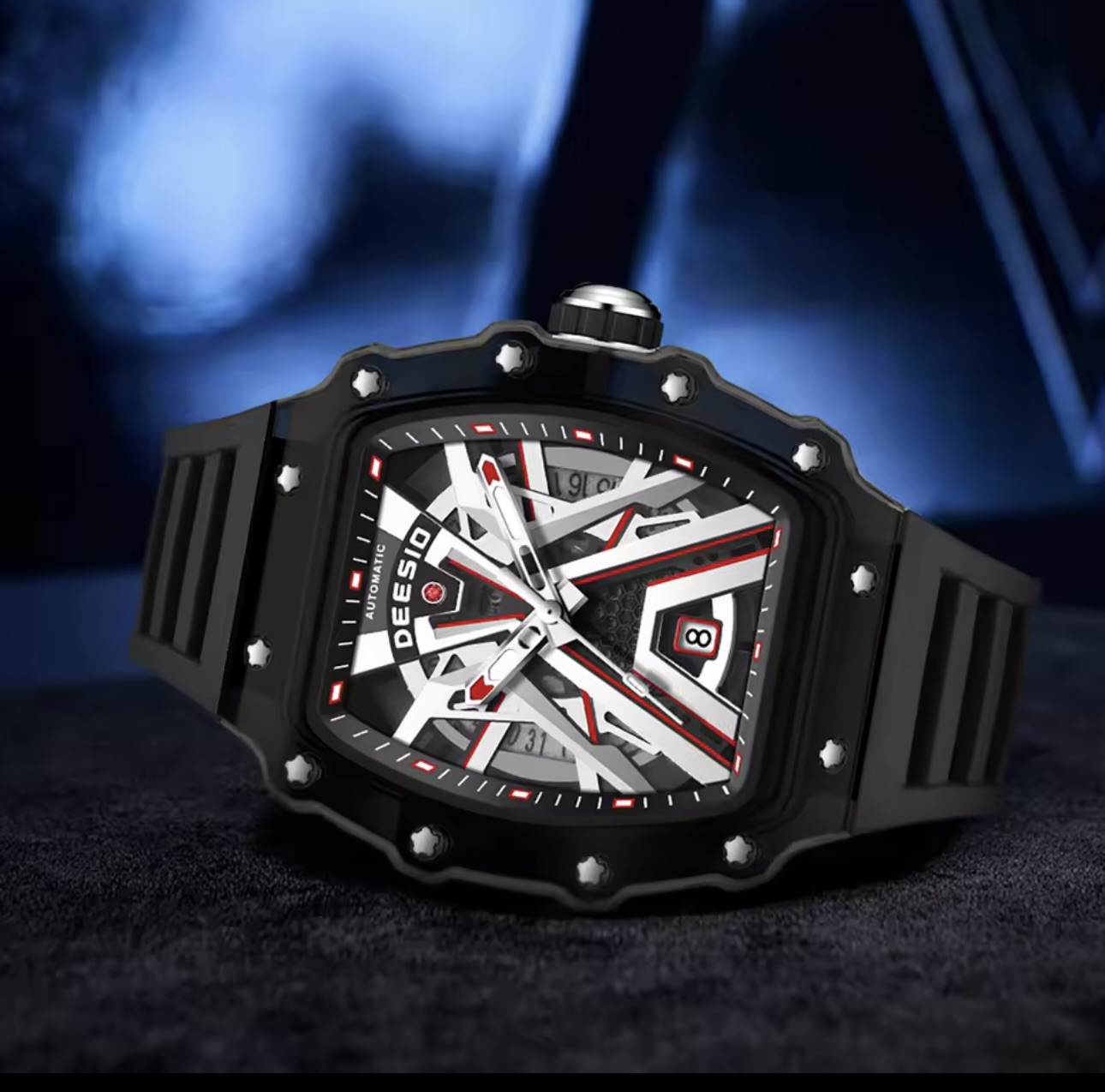 Deesio Men's Original Automatic Skeleton Watch,Mechanical Self-Wind Wristwatch Luminous Hands - Image 4