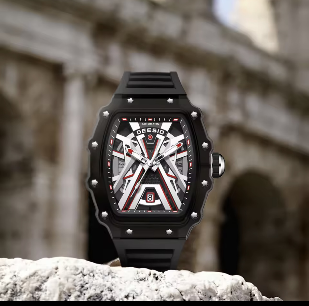 Deesio Men's Original Automatic Skeleton Watch,Mechanical Self-Wind Wristwatch Luminous Hands - Image 5