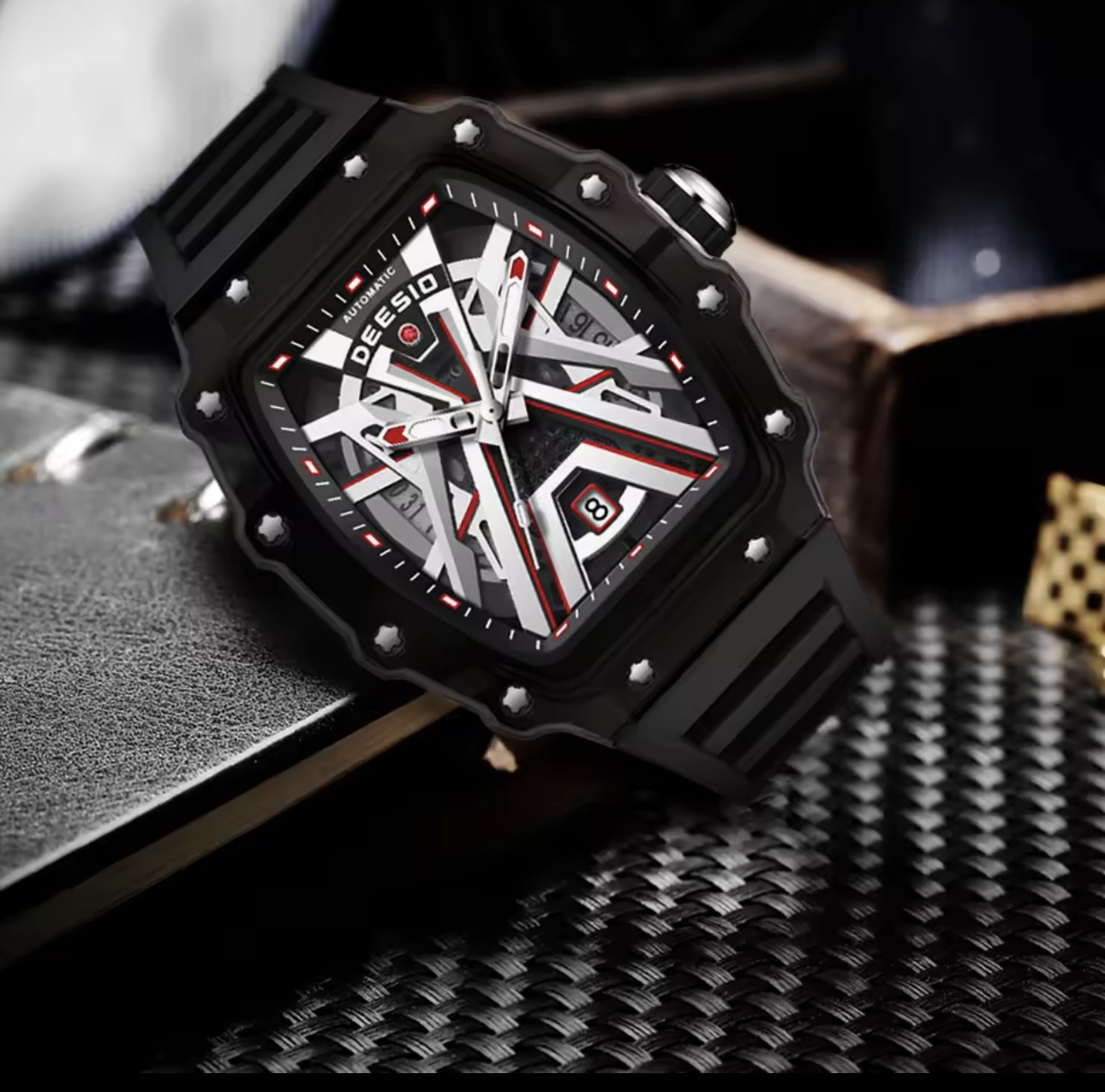 Deesio Men's Original Automatic Skeleton Watch,Mechanical Self-Wind Wristwatch Luminous Hands - Image 6