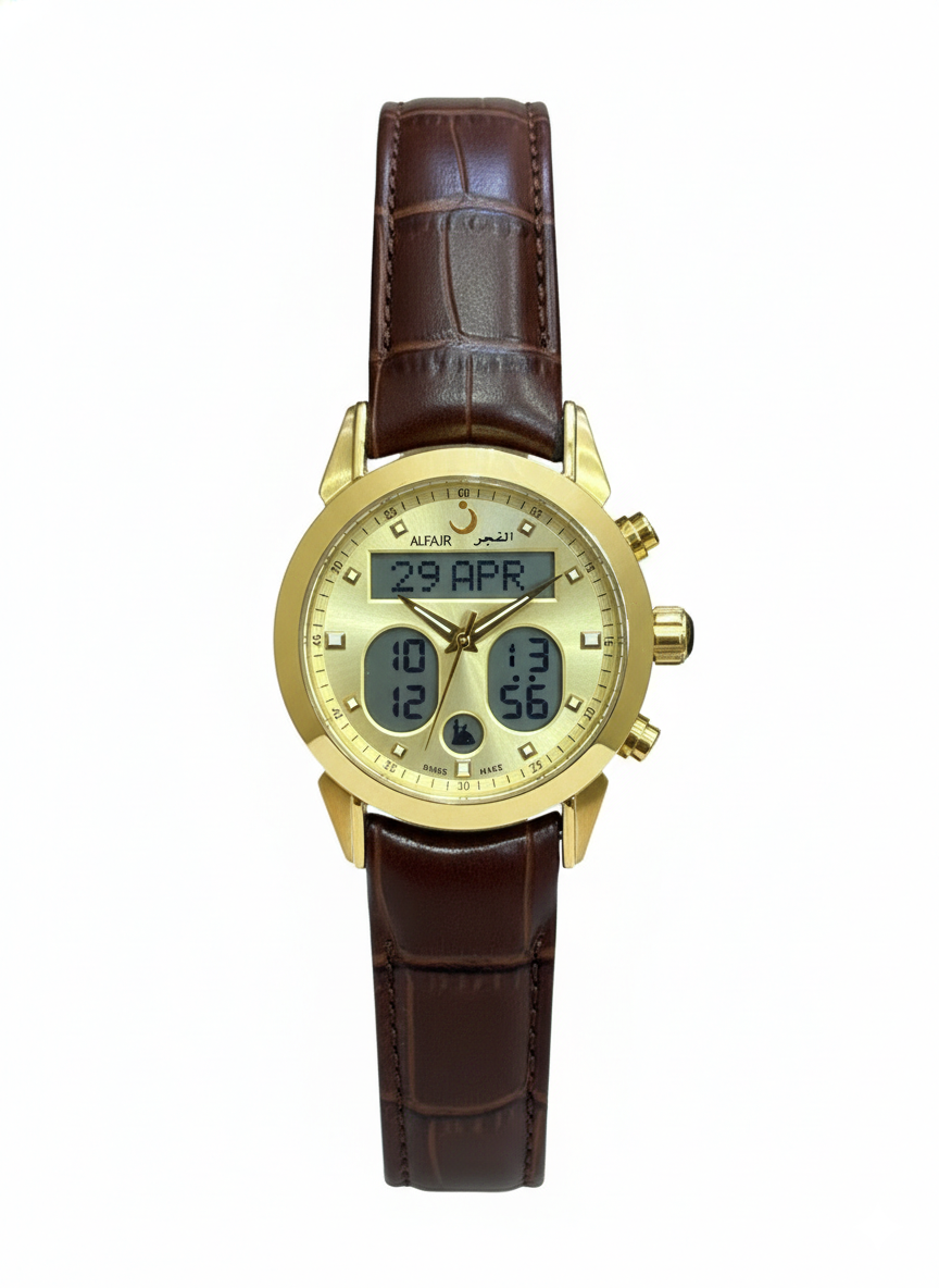Alfajr WA-46 Ref 812809 - Swiss Made Dual Time - Azan Time - Premium Leather Strap Watch - Image 7
