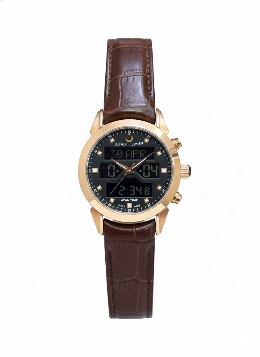 Alfajr WA-47 Ref 812810 - Swiss Made Dual Time - Azan Time - Premium Leather Strap Watch - Image 5