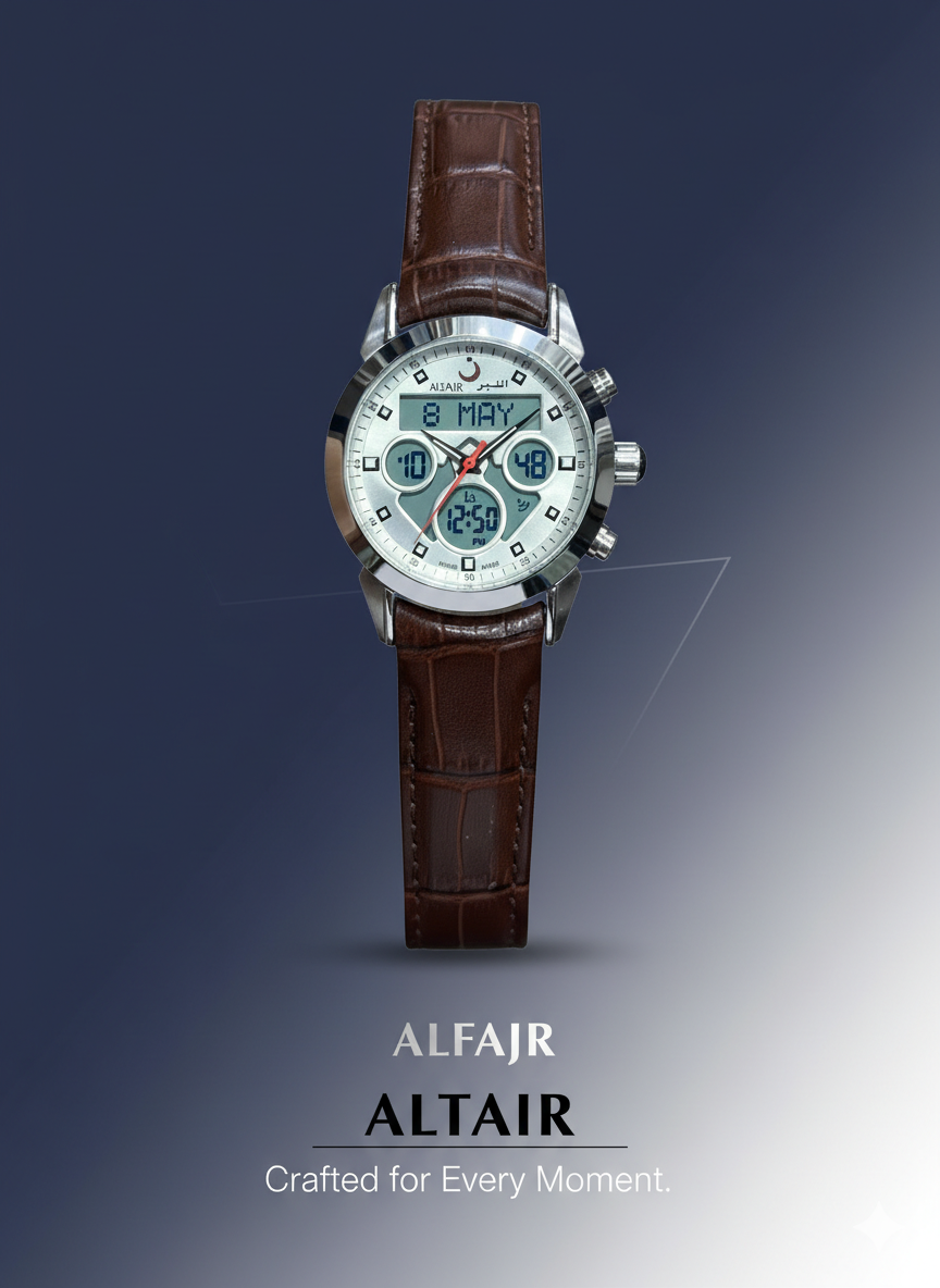 Alfajr WA-28 Ref 812793 - Swiss Made Dual Time - Azan Time - Premium Leather Strap Watch - Image 3