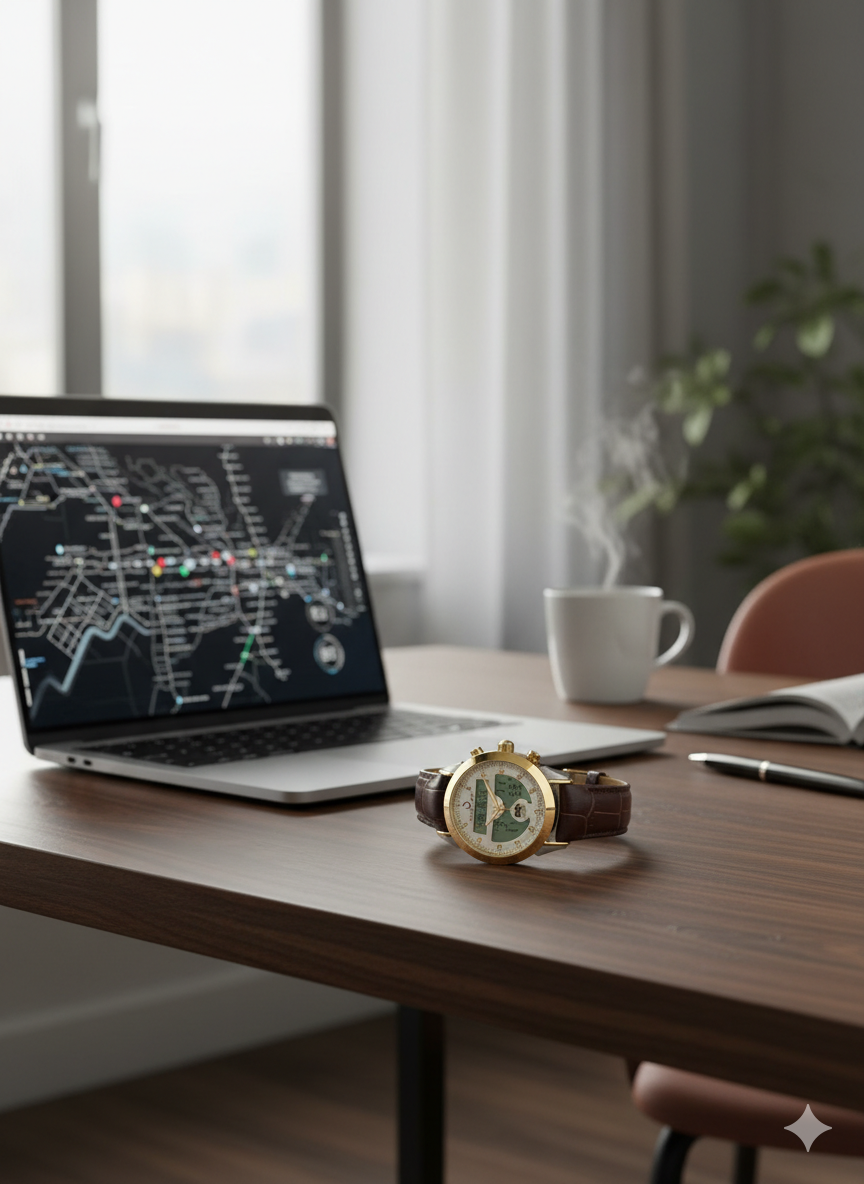 Alfajr WA-23 Ref 812790 - Swiss Made Dual Time / Japan Edition - Azan Time - Premium Leather Strap Watch - Image 5