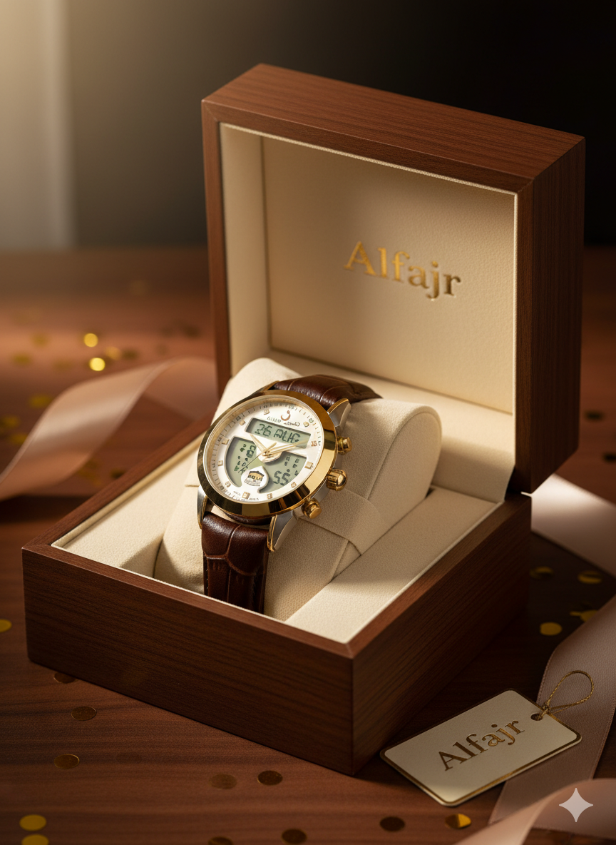 Alfajr WA-23 Ref 812790 - Swiss Made Dual Time / Japan Edition - Azan Time - Premium Leather Strap Watch - Image 3