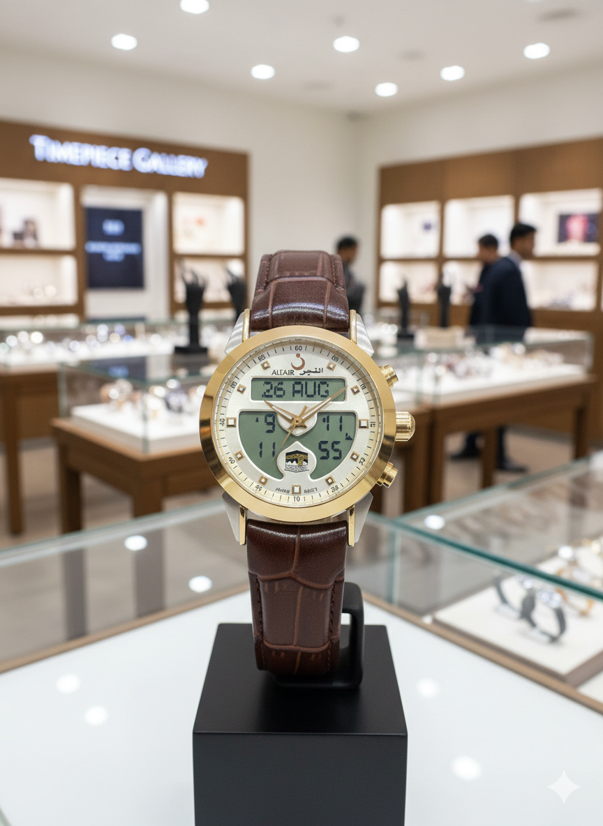 Alfajr WA-23 Ref 812790 - Swiss Made Dual Time / Japan Edition - Azan Time - Premium Leather Strap Watch