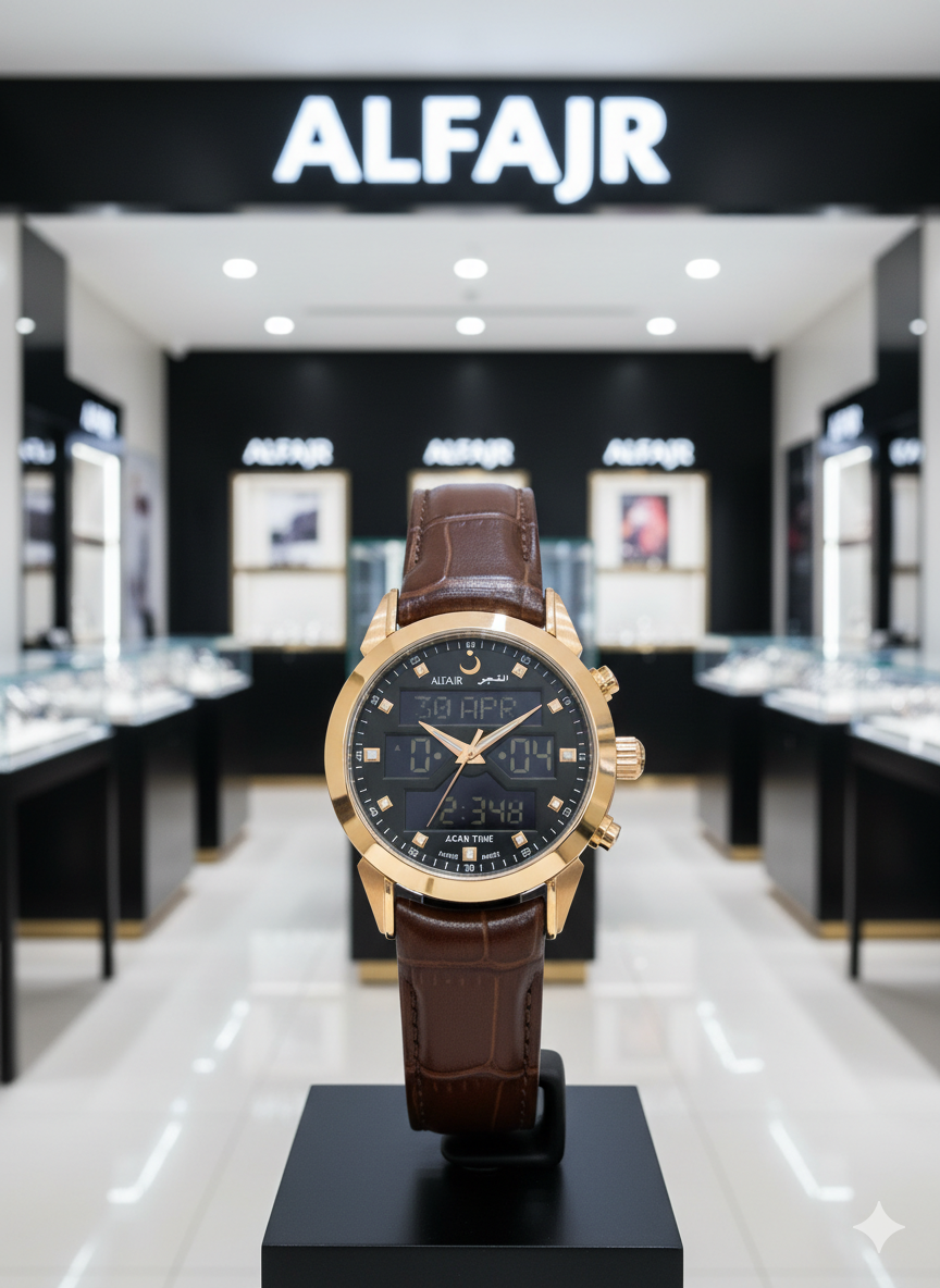 Alfajr WA-47 Ref 812810 - Swiss Made Dual Time - Azan Time - Premium Leather Strap Watch - Image 2